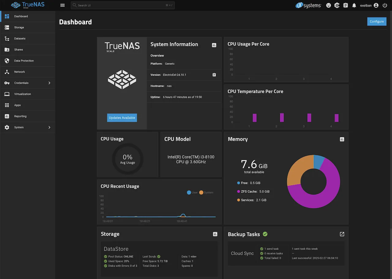 TrueNAS Scale Dashboard